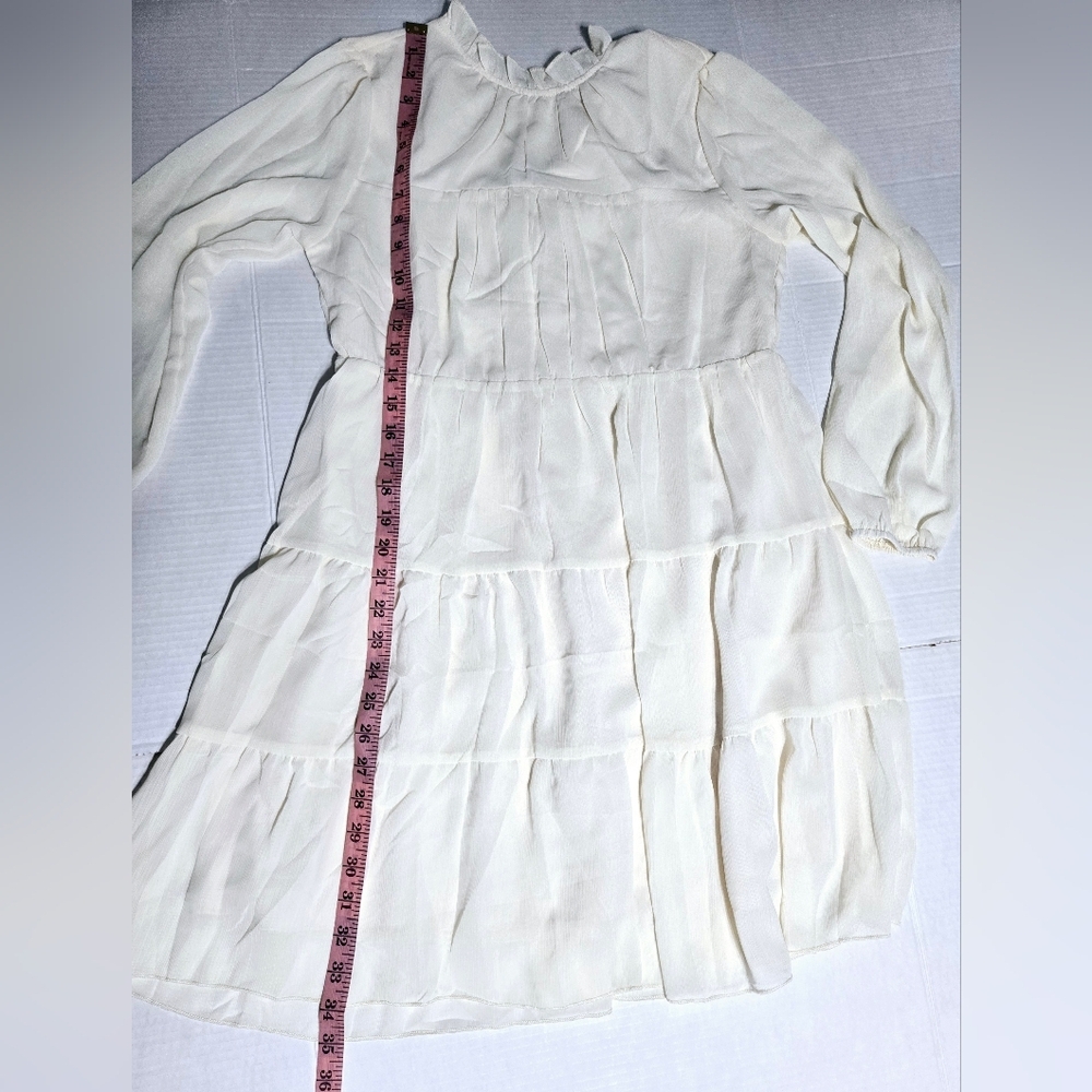 Cream Sheer Long Sleeve Ruffle Mick Neck Tiered Dress Size Small - Picture 12 of 12